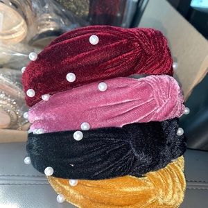 Colorful velvet glittery headbands with pearls